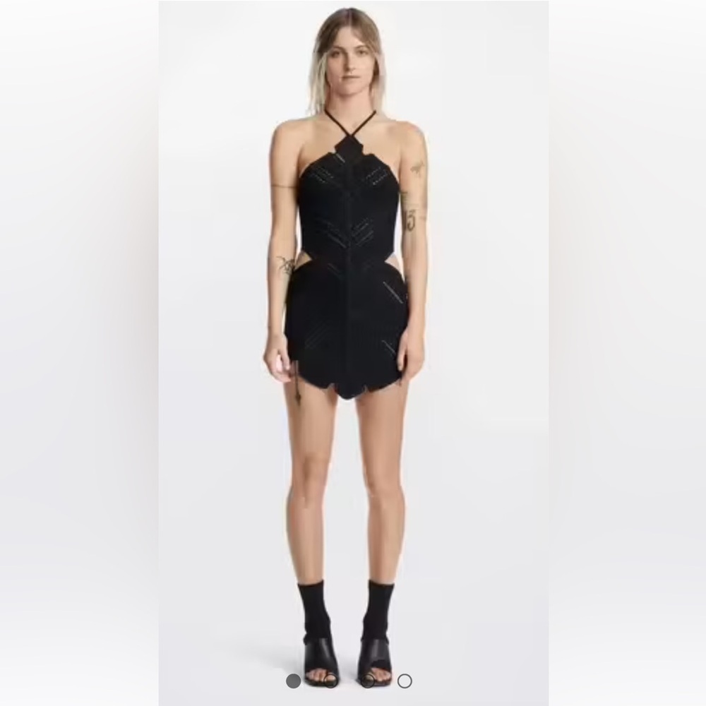 DION LEE LEAF CROCHET MINI DRESS BLACK SIZE M